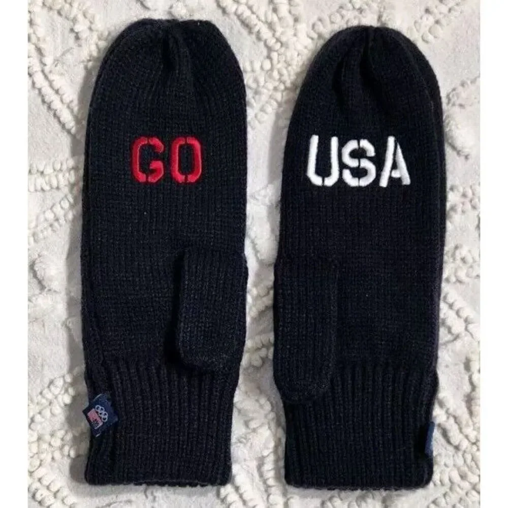Team USA Mittens Adult One Size Olympics Navy Blue Cable Knit Soft Winter Gloves